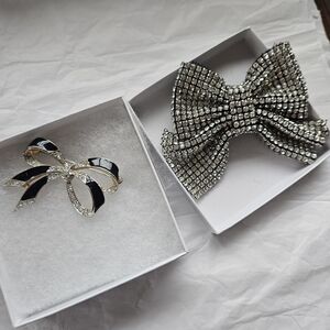 Elegant Rhinestone Bow Brooch Set